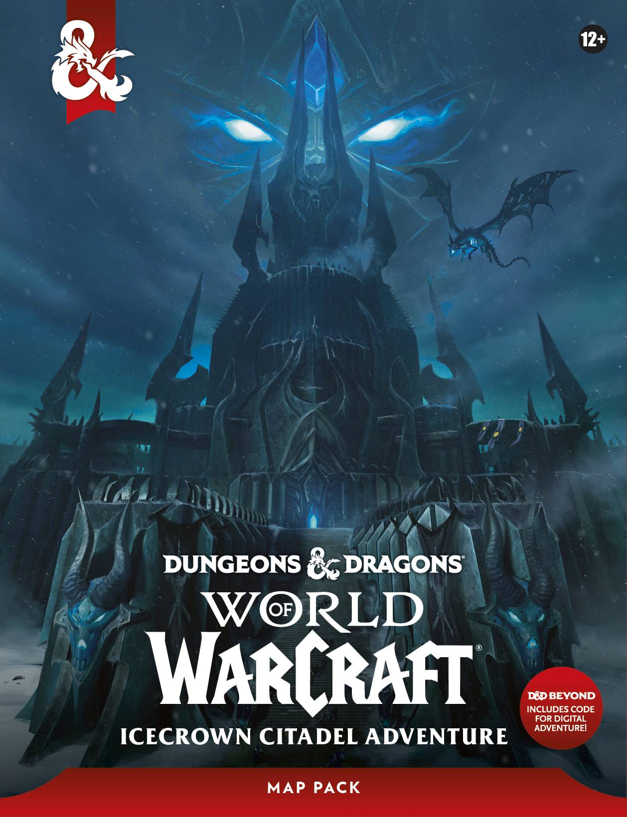 Couverture officielle du pack de cartes Icecrown Citadel Adventure : la citadelle de la Couronne de glace sous le regard du Roi-liche