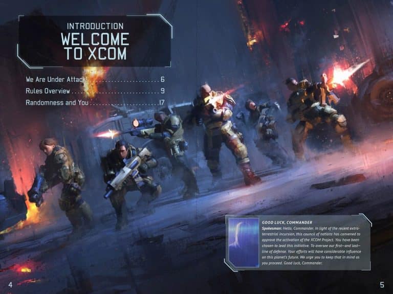 XCOM: The Miniatures Game — double page intérieure du livre de règles © Modiphius Entertainment / Take-Two Interactive