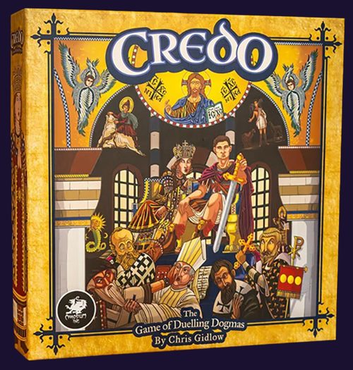 Boîte du jeu de société Credo: The Game of Duelling Dogmas, édition 2026 de Chaosium