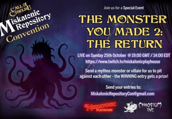 Visuel Miskatonic Repository Con 2026, credit Chaosium Inc. / Miskatonic Playhouse