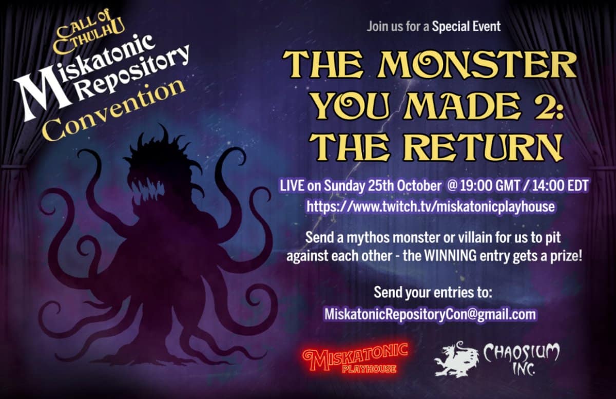 Visuel Miskatonic Repository Con 2026, credit Chaosium Inc. / Miskatonic Playhouse