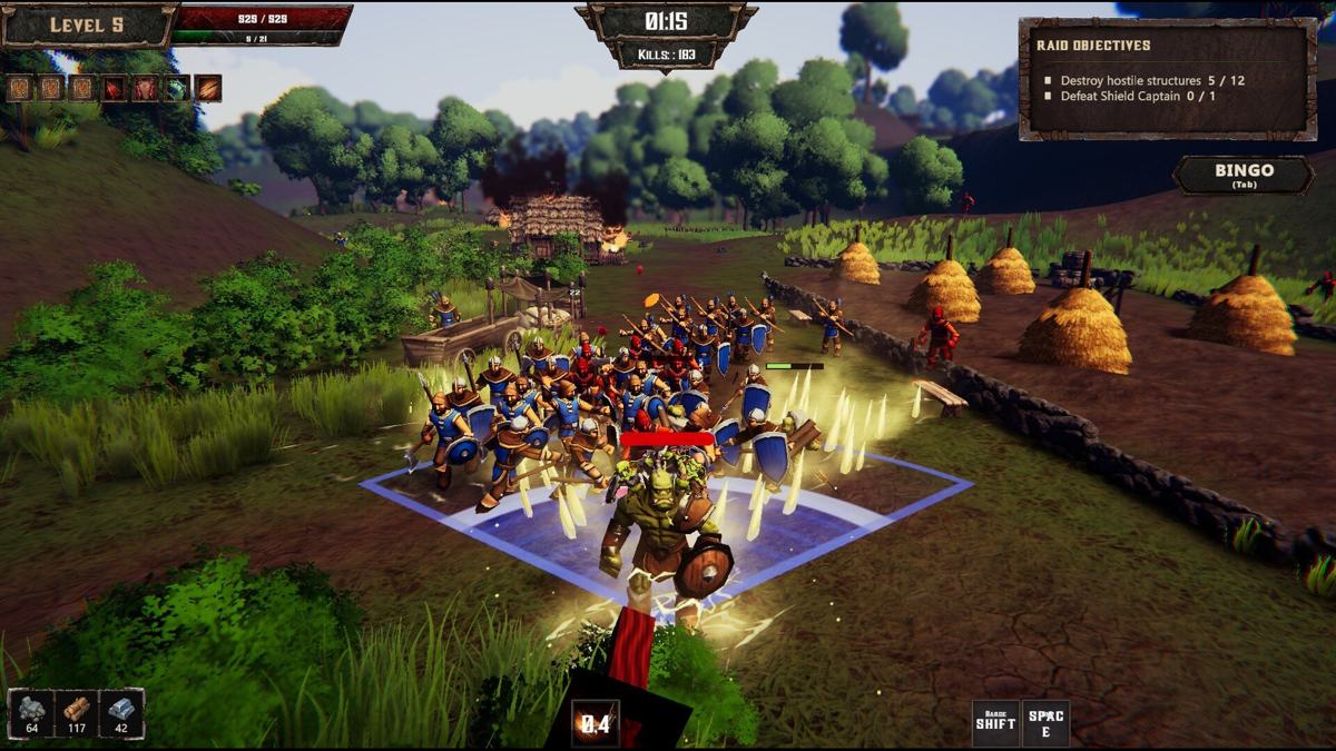 Orcthal : une arm&eacute;e humaine charge pendant un raid, objectifs affich&eacute;s &agrave; l'&eacute;cran &copy; RedKar Devs