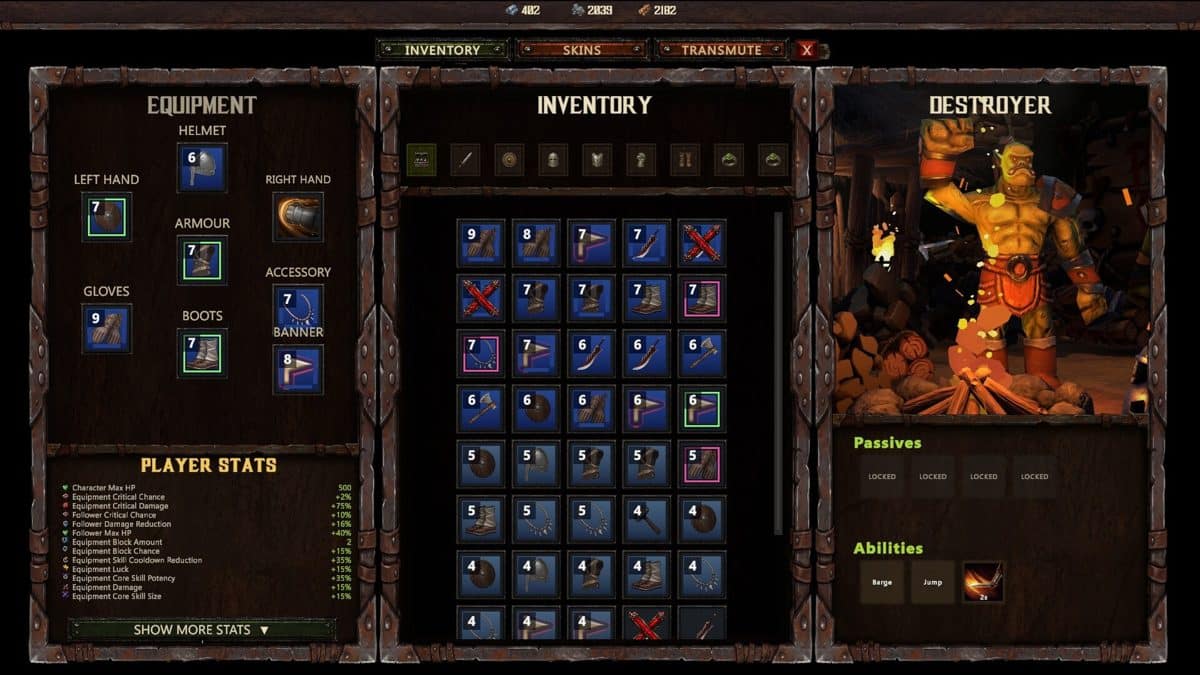 Orcthal : &eacute;cran d'inventaire et d'&eacute;quipement de la classe Destroyer &copy; RedKar Devs